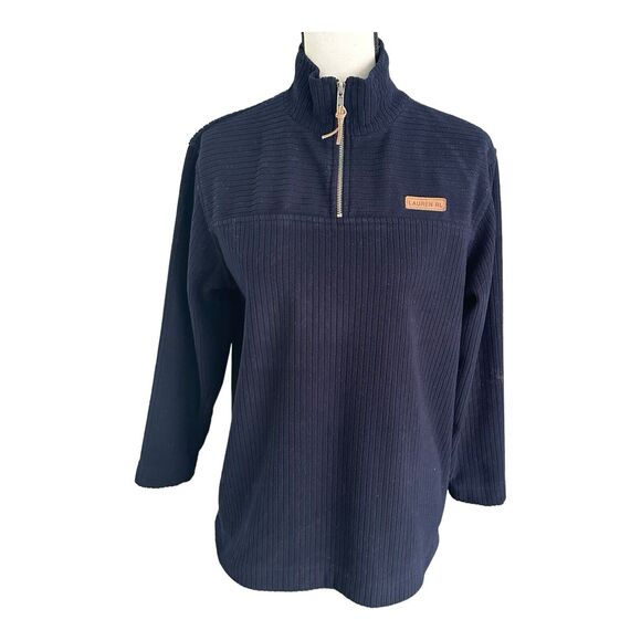 Vintage Lauren Ralph Lauren Shirt Women P/S Blue‎ 1/4 Zip Long Sleeve Pul… - Picture 1 of 13